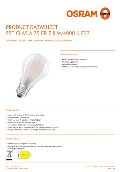 Osram led superstar classic a 75 dimmable on sale